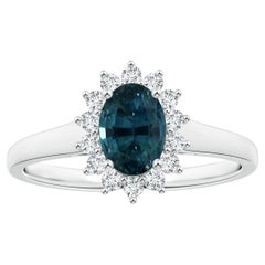 ANGARA GIA Certified Teal Sapphire Tapered Ring in White Gold with Halo