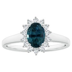 ANGARA Anillo Cónico de Zafiro Teal Certificado GIA en Oro Blanco con Halo