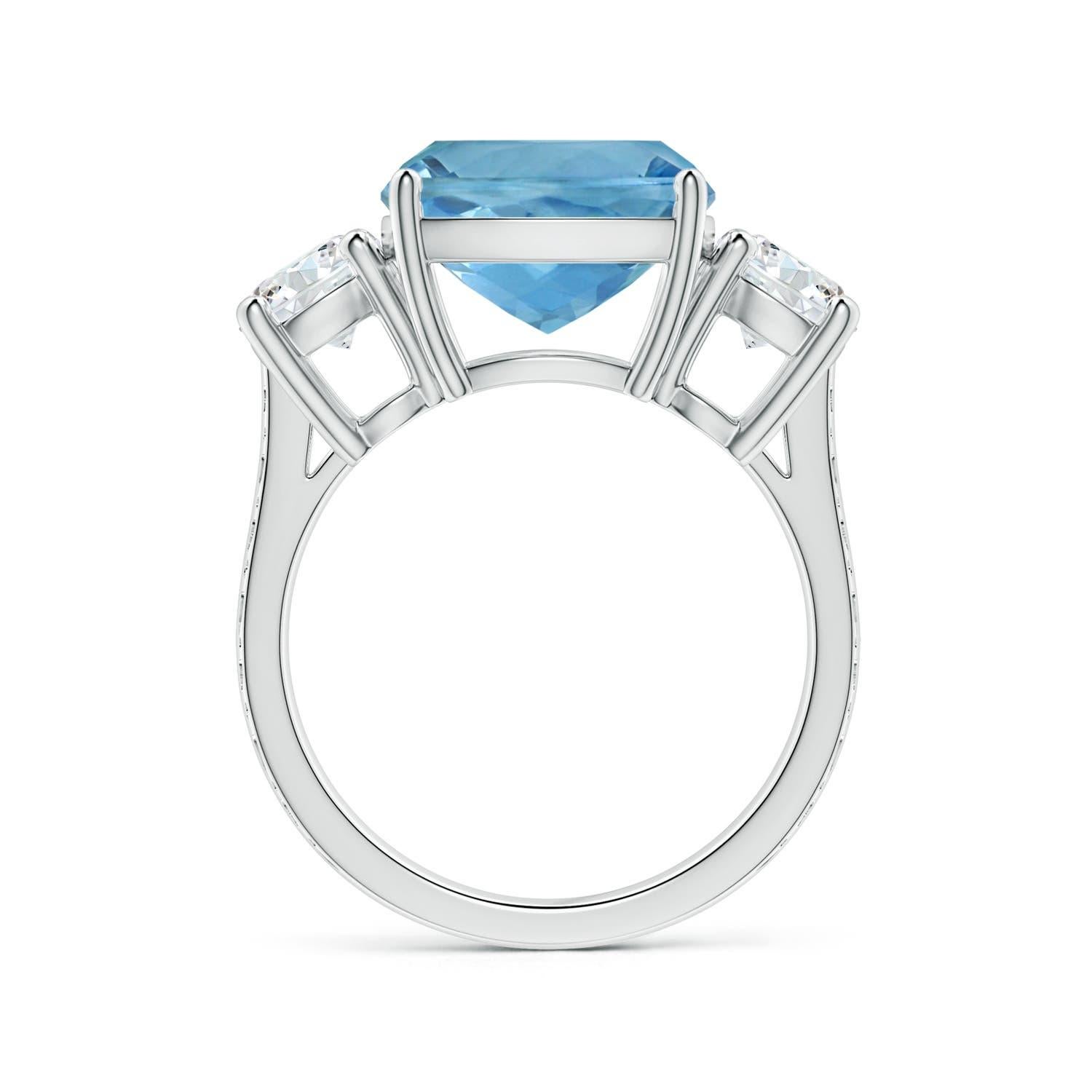 ANGARA GIA Certified Three Stone 5.20ct Aquamarine Diamond Ring in Platinum 3
