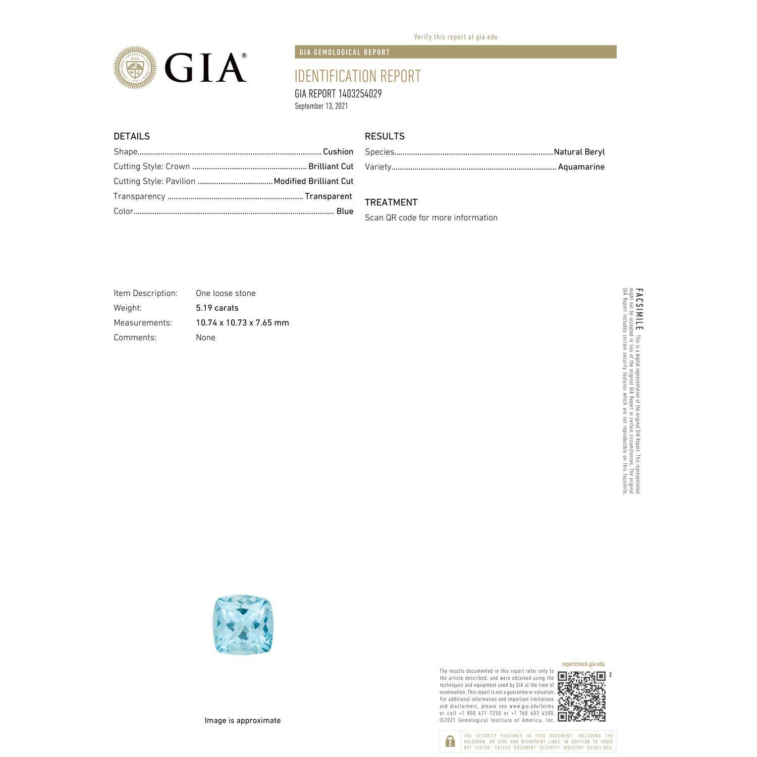 ANGARA GIA Certified Three Stone 5.20ct Aquamarine Diamond Ring in Platinum 7