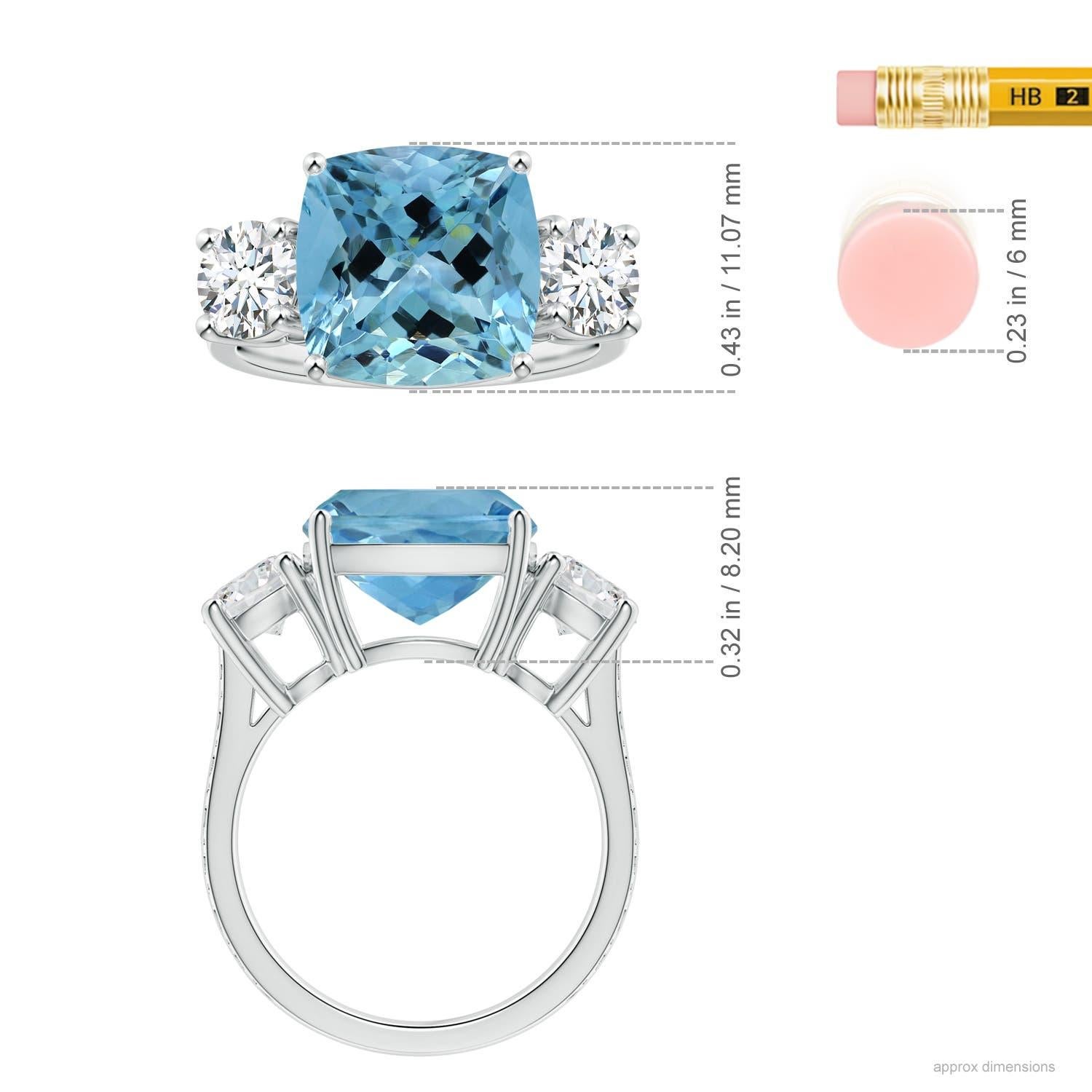 ANGARA GIA Certified Three Stone 5.20ct Aquamarine Diamond Ring in Platinum 2