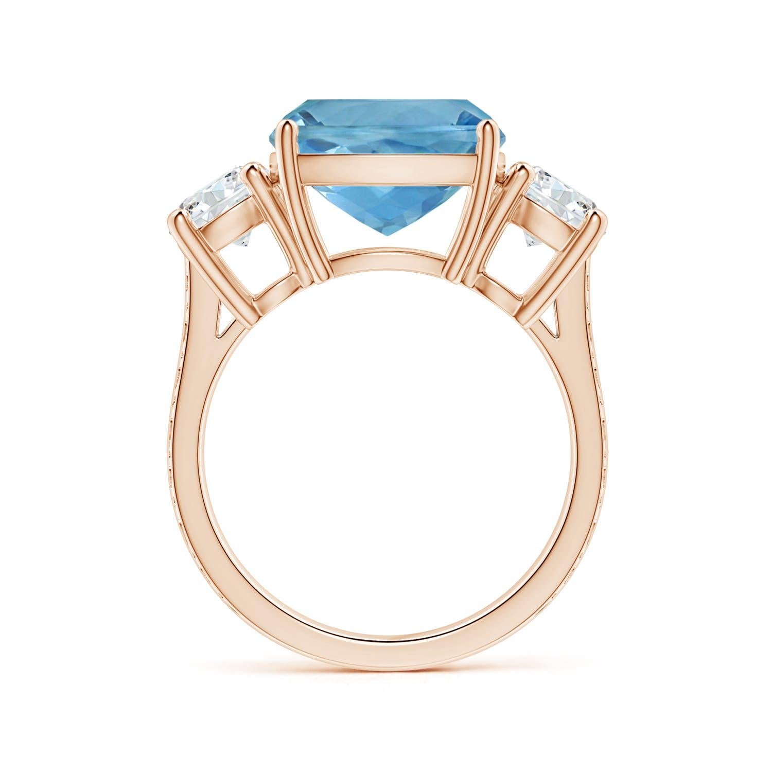ANGARA GIA zertifizierter dreisteiniger Kissenring mit 5,20 Karat Aquamarin im Kissenschliff aus 14 Karat Roségold () 3
