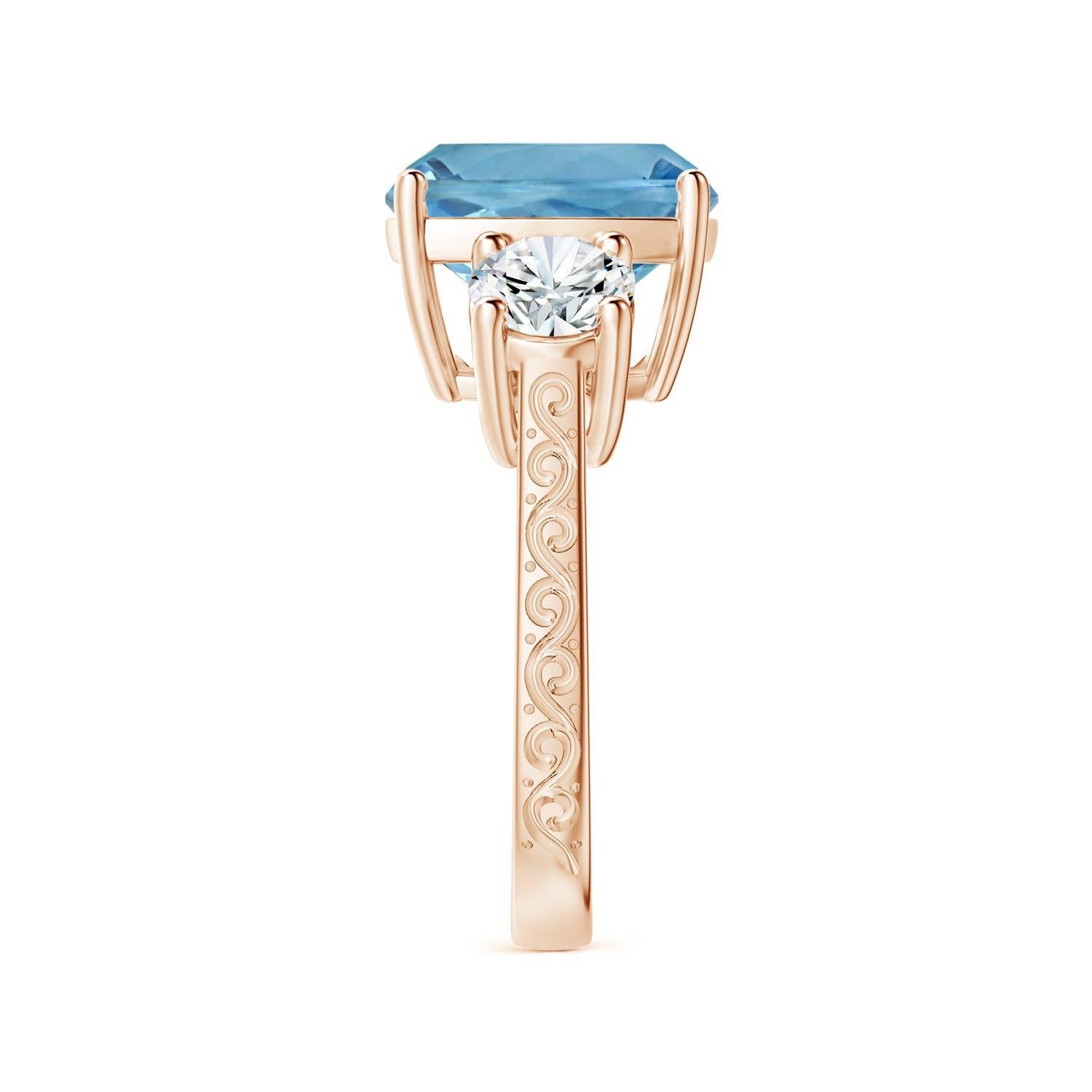 ANGARA GIA zertifizierter dreisteiniger Kissenring mit 5,20 Karat Aquamarin im Kissenschliff aus 14 Karat Roségold () 4