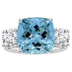 ANGARA GIA Certified Three Stone 5.20ct Aquamarine Ring in 18K White Gold