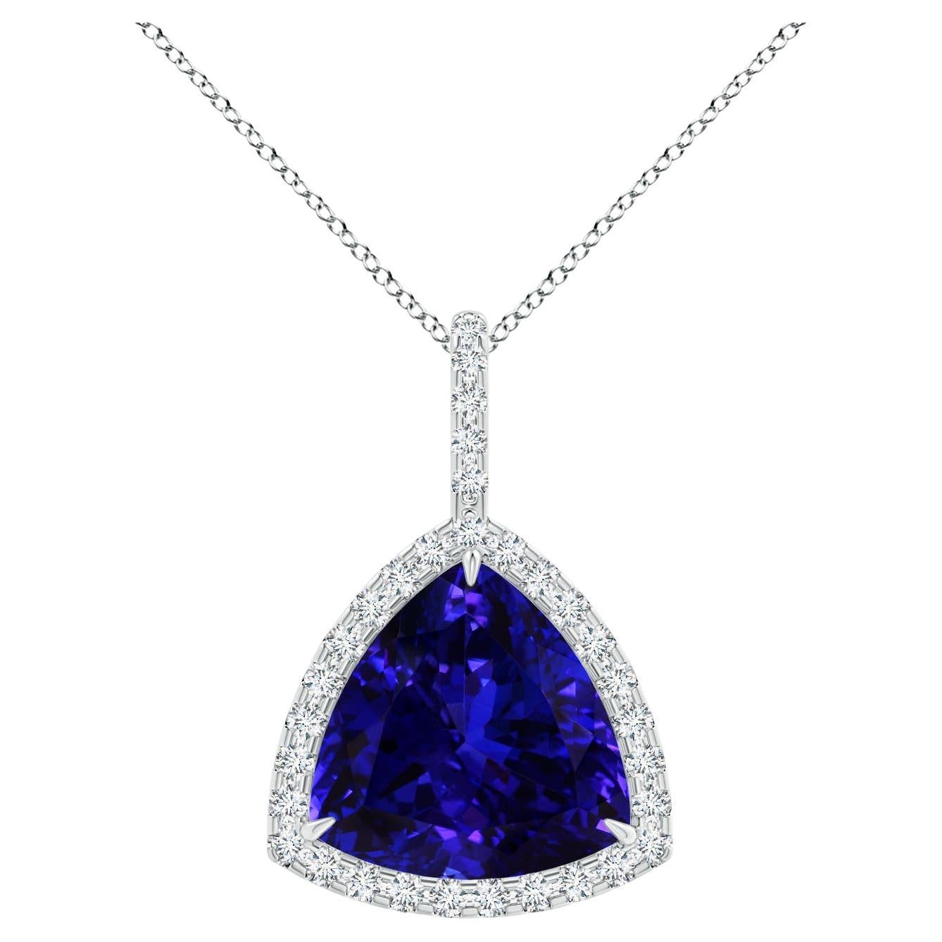 Angara Gia Certified Trillion Natural Tanzanite Platinum Pendant Necklace