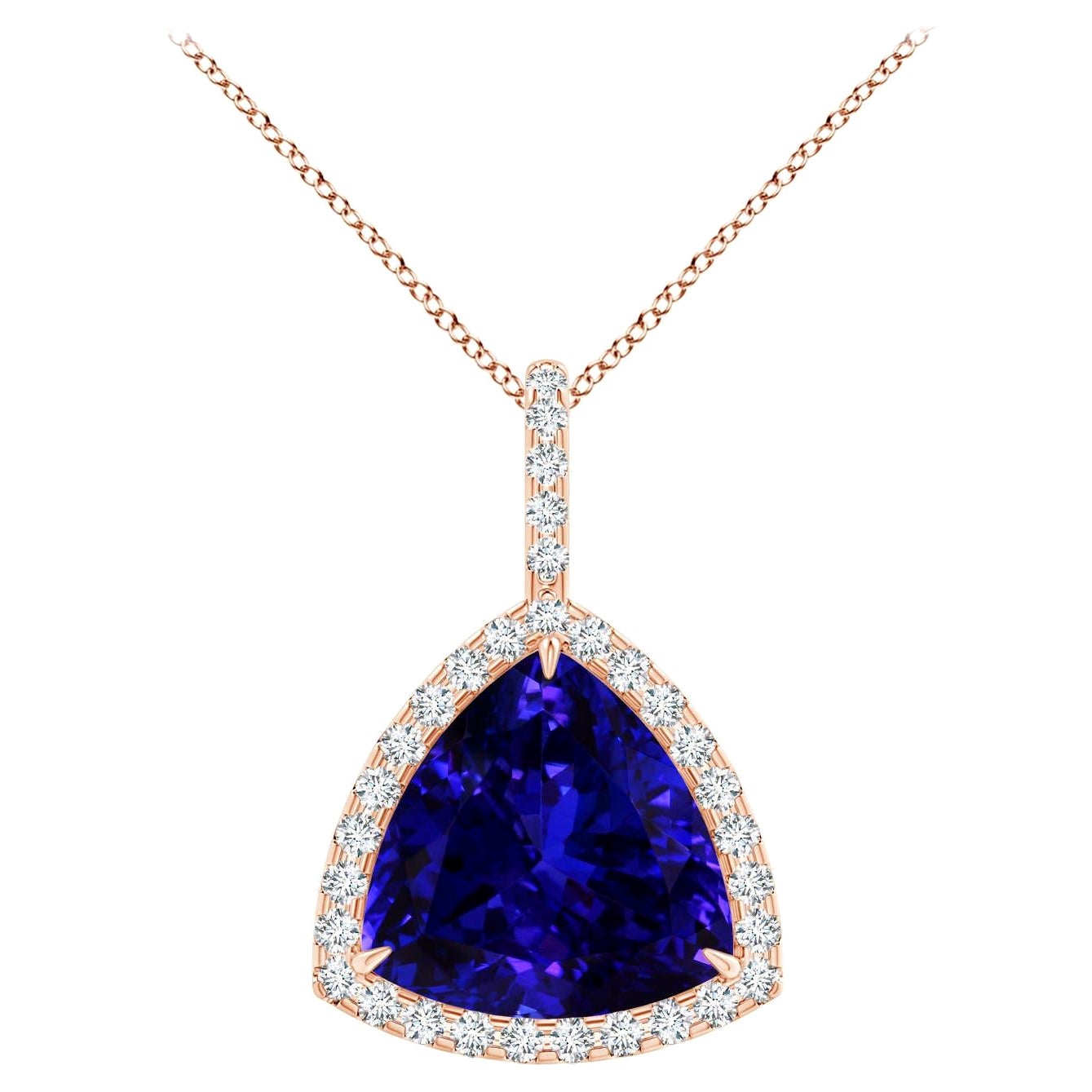 Angara, collier pendentif en or rose avec trillion de tanzanites naturelles certifiées GIA