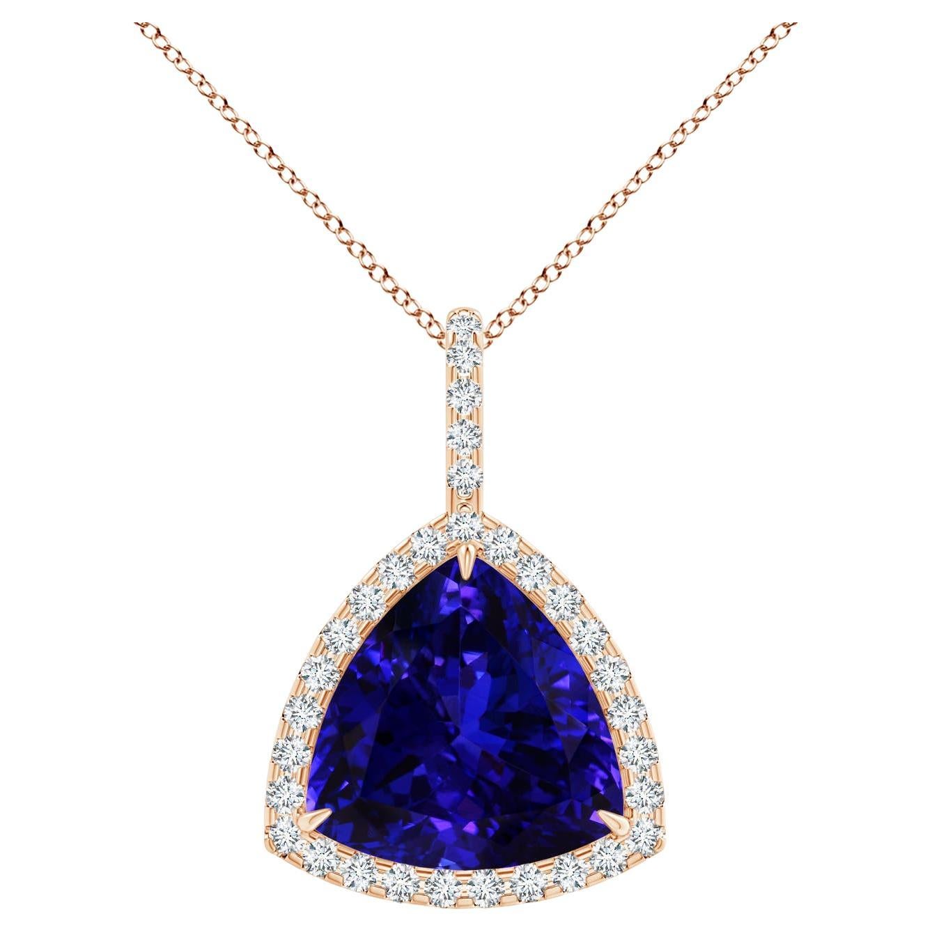 ANGARA GIA Certified Trillion Natural Tanzanite Rose Gold Pendant Necklace For Sale