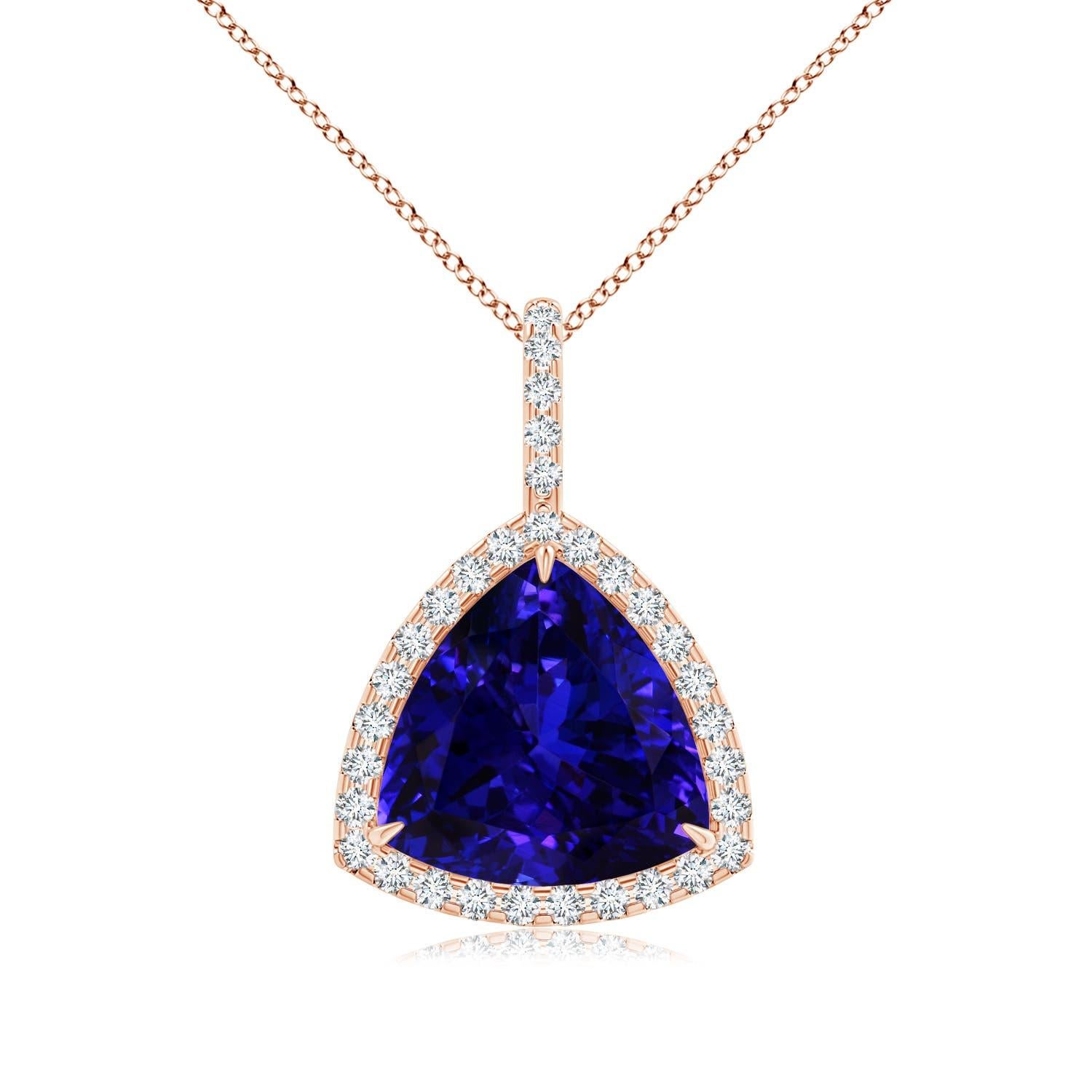Angara GIA Certified Trillion Natural Tanzanite Rose Gold Pendant Necklace For Sale