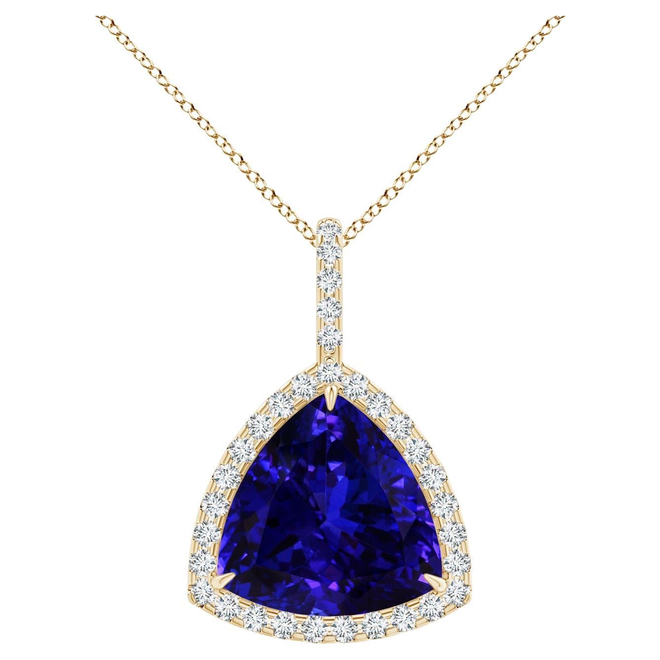 ANGARA GIA Certified Trillion Natural Tanzanite Yellow Gold Pendant Necklace