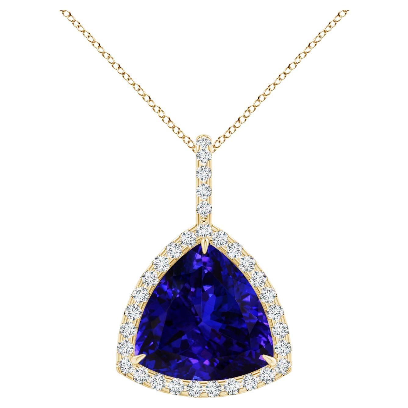 ANGARA GIA Certified Trillion Natural Tanzanite Yellow Gold Pendant Necklace For Sale