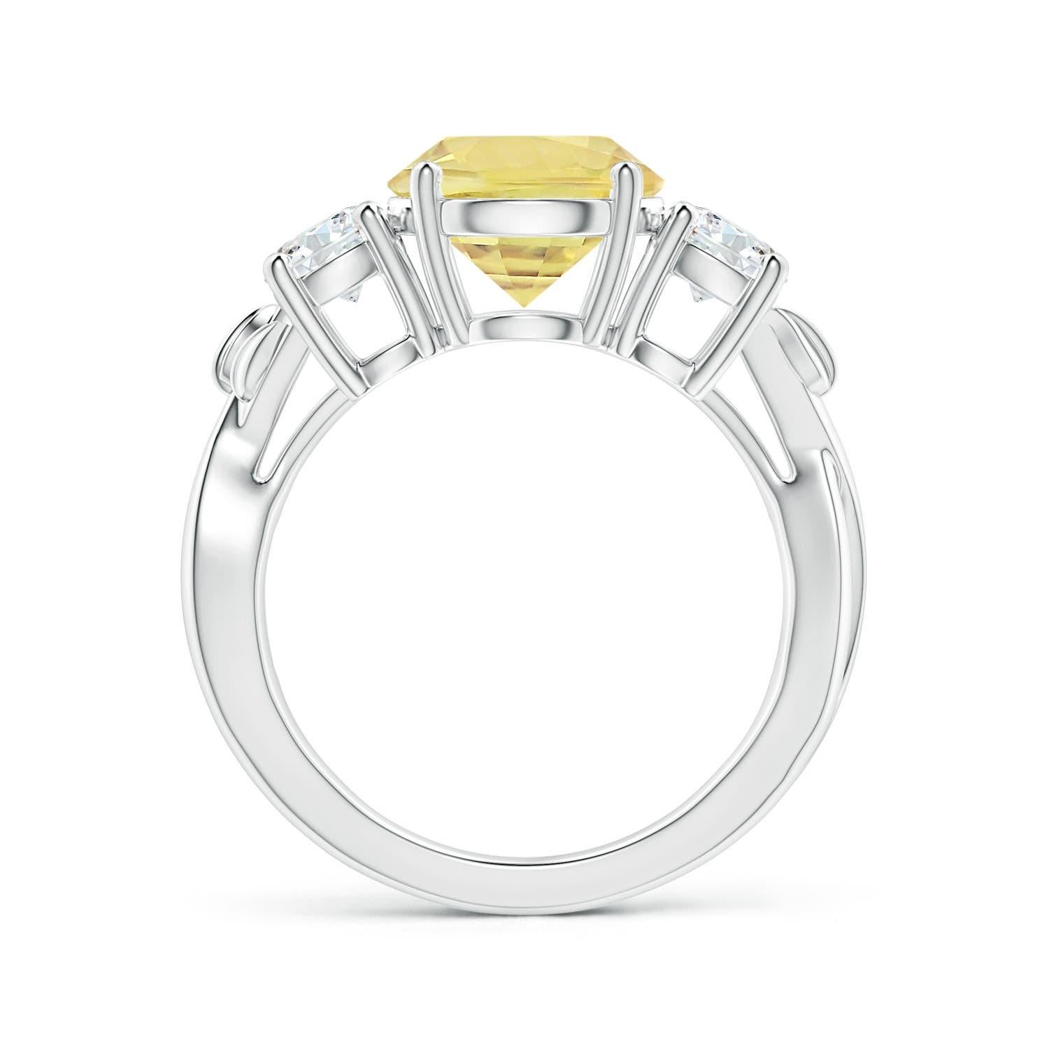 Angara Gia Certified Yellow Sapphire 3-Stone Ring in White Gold with Diamonds 2
