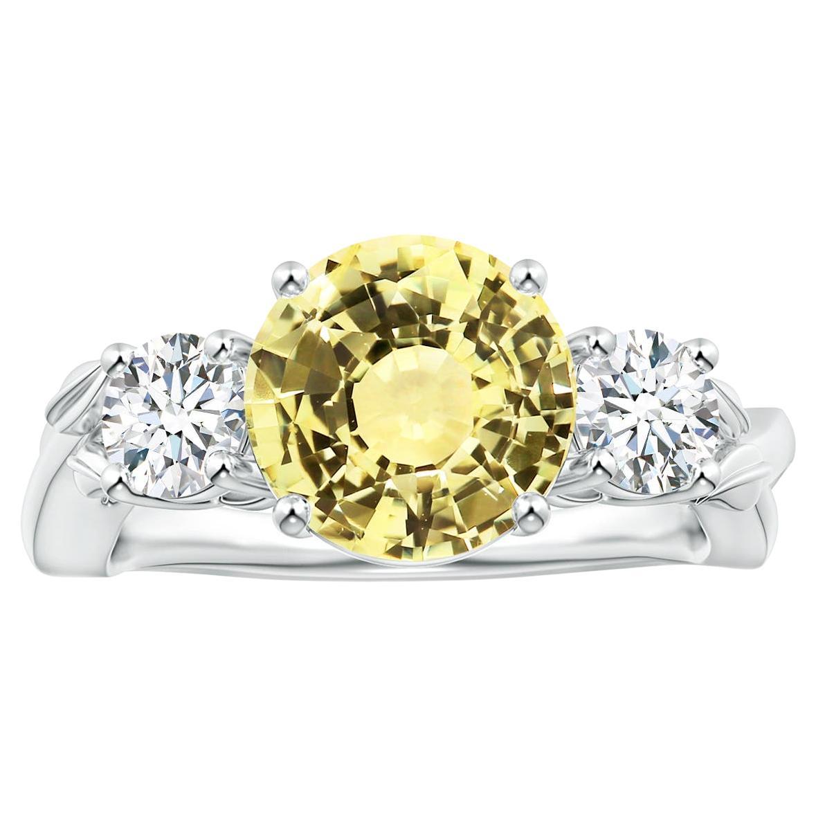 For Sale:  Angara Gia Certified Yellow Sapphire 3-Stone Ring in White Gold with Diamonds
