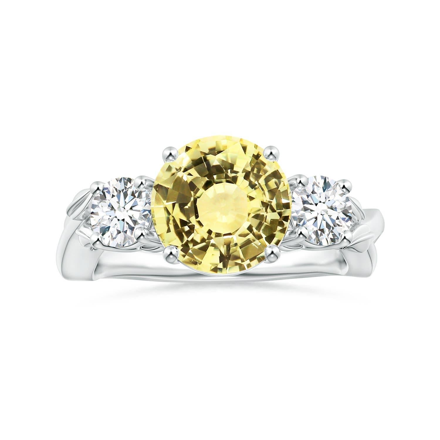 For Sale:  Angara Gia Certified Yellow Sapphire 3-Stone Ring in White Gold with Diamonds