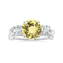 Angara Gia Certified Yellow Sapphire 3-Stone Ring in White Gold with Diamonds