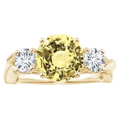 ANGARA GIA zertifizierter gelber Saphir 3-Stein-Ring aus Gelbgold mit Diamanten