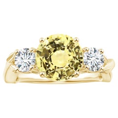 Angara Gia Certified Yellow Sapphire 3-Stone Ring in Yellow Gold with Diamonds