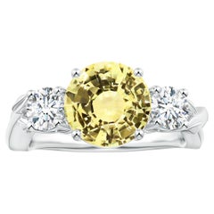 Angara Gia Certified Yellow Sapphire Three Stone Ring in Platinum with Diamonds