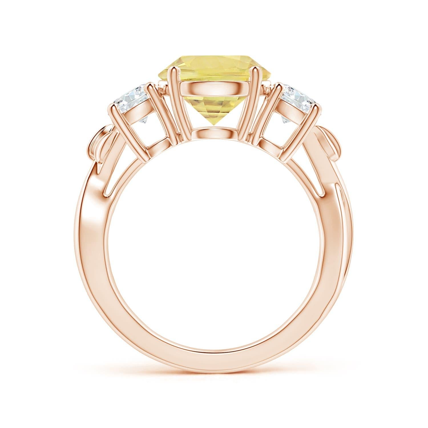 For Sale:  Angara Gia Certified Yellow Sapphire Three Stone Ring in Rose Gold with Diamonds 2