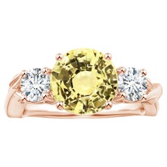 Angara Gia Certified Yellow Sapphire Three Stone Ring in Rose Gold with Diamonds