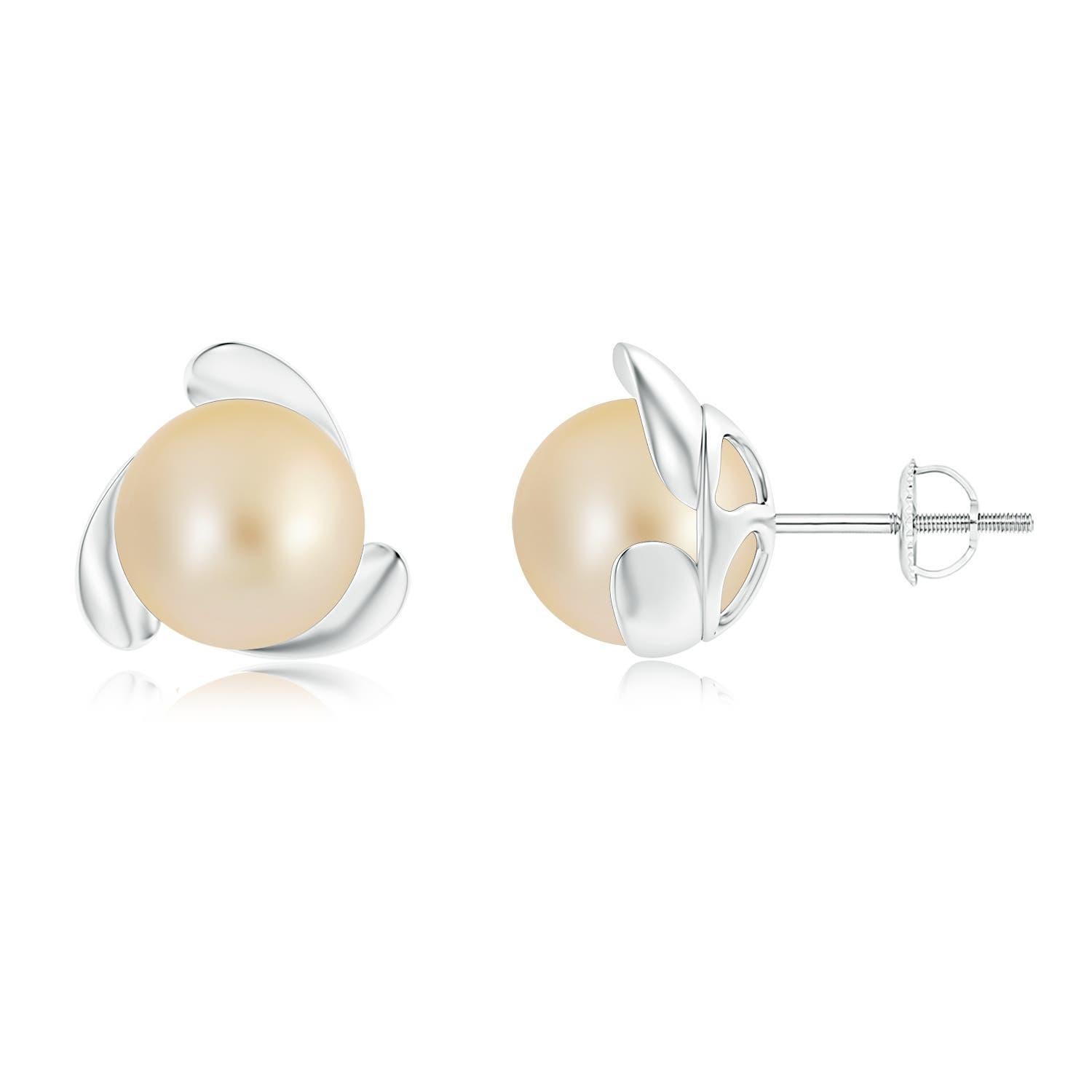 Angara - Boucles d'oreilles fleur en or massif 14 carats avec perles de culture des mers du Sud dorées Pour femmes en vente