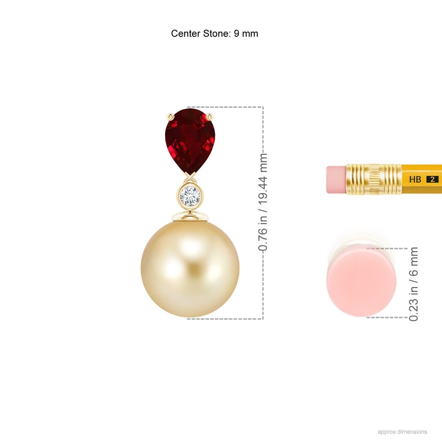 Angara Golden Südsee Zuchtperle Birne Rubin Tropfen Anhänger in 14K massivem Gold (Rundschliff) im Angebot