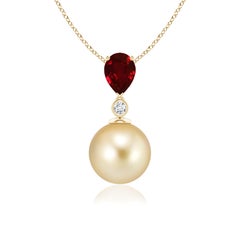 Angara Golden Südsee Zuchtperle Birne Rubin Tropfen Anhänger in 14K massivem Gold