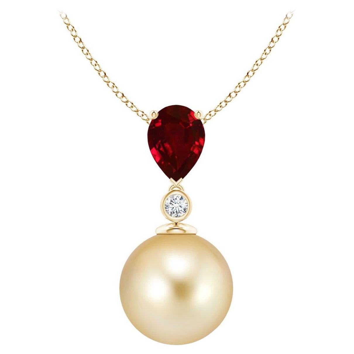 Angara Golden Südsee Zuchtperle Birne Rubin Tropfen Anhänger in 14K massivem Gold im Angebot