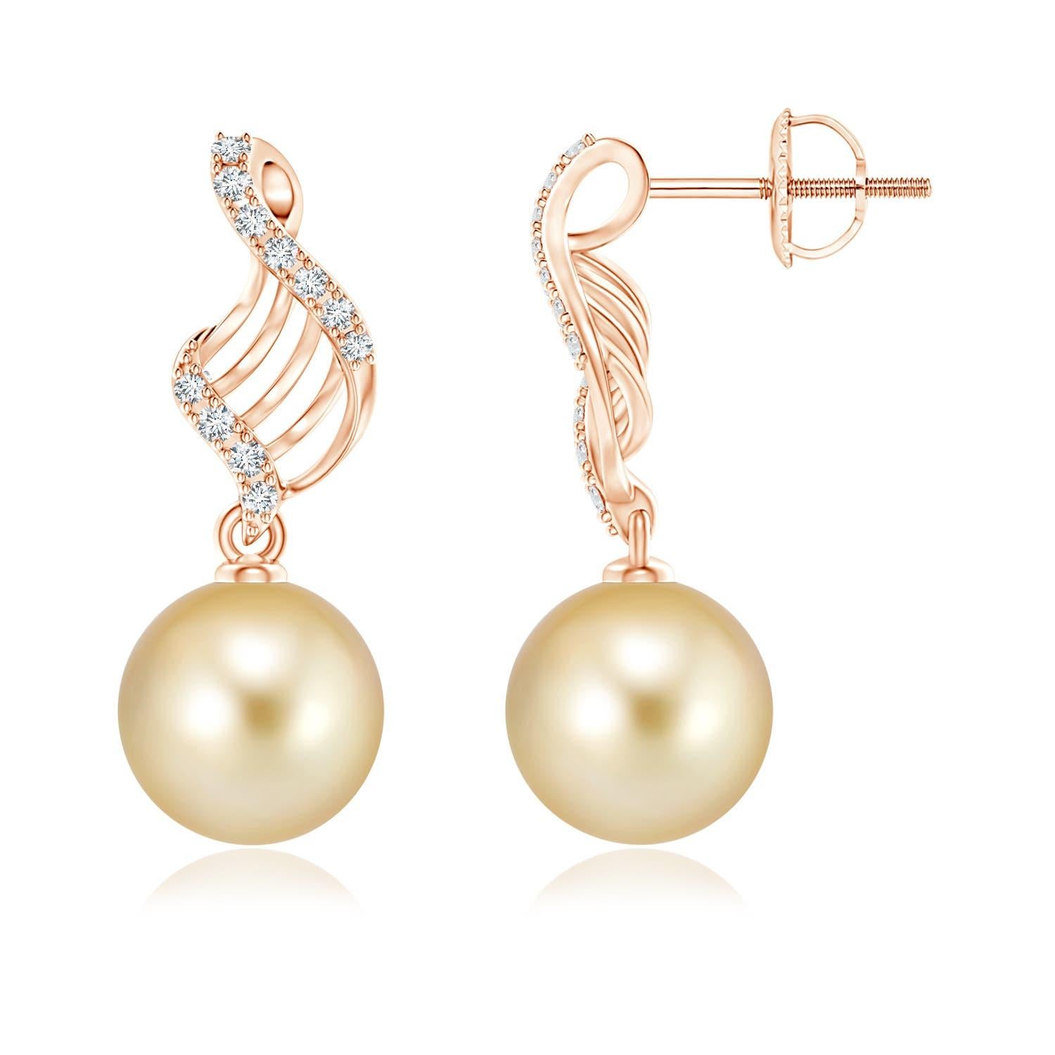 Angara - Boucles d'oreilles pendantes en or massif 14 carats avec perles de culture des mers du Sud en forme de tourbillon en vente 1