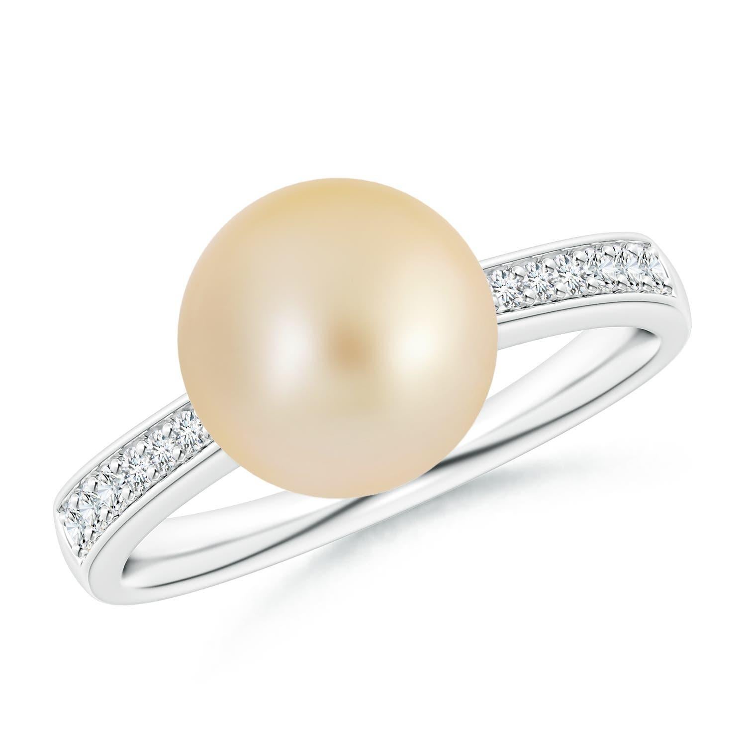 Angara Golden South Sea Cultured Pearl Tapered Shank Ring en or massif 14K en vente 1