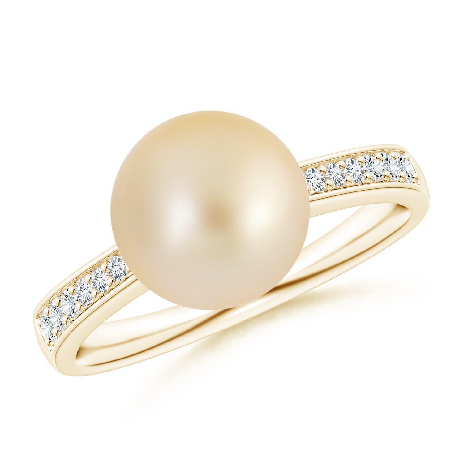 Angara Golden South Sea Cultured Pearl Tapered Shank Ring en or massif 14K en vente 2