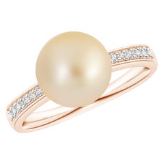 Anello Angara Golden South Sea Cultured Pearl con gambo affusolato in oro massiccio 14 carati