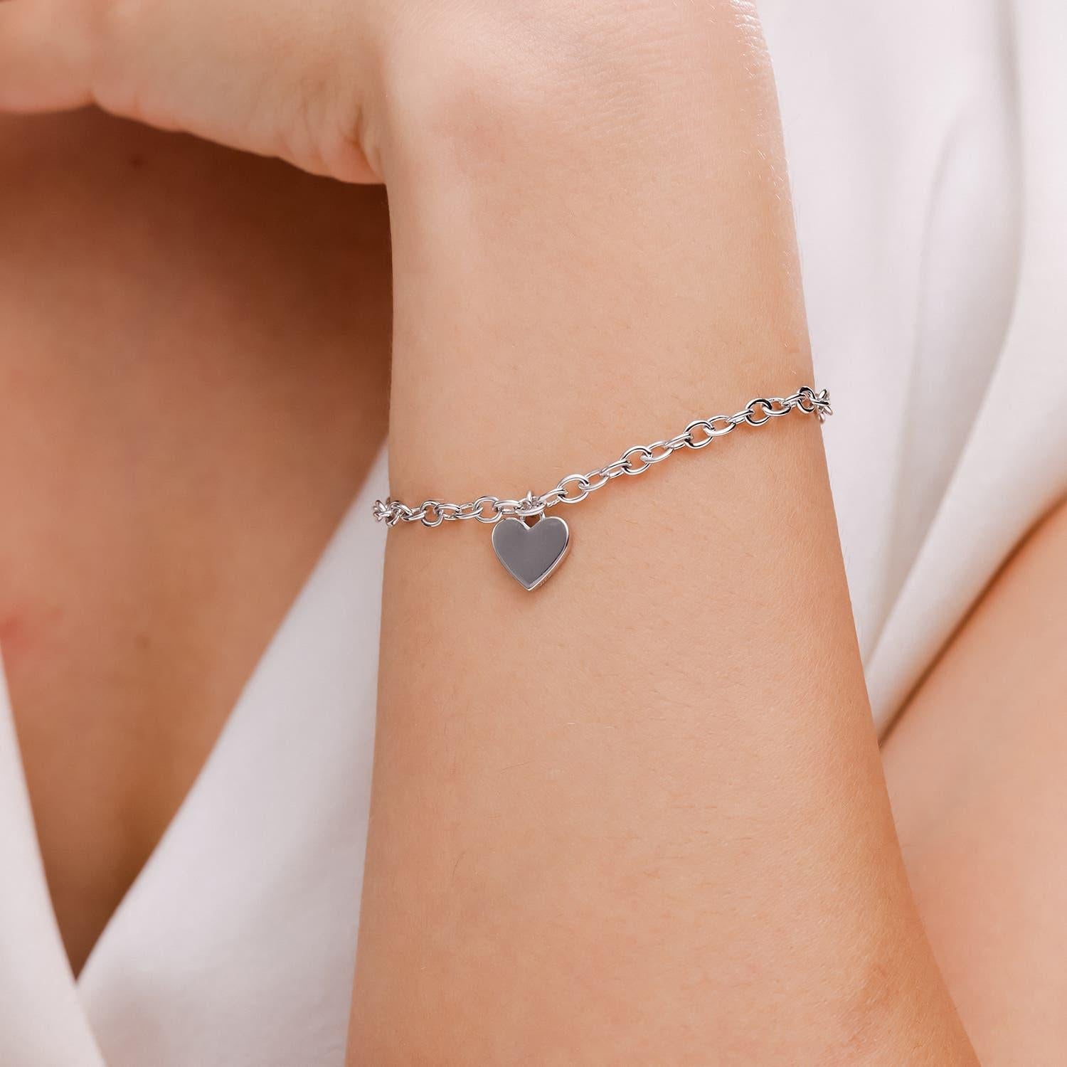 Angara Heart Charm Stackable Bracelet in 14K Solid Gold for Women In New Condition For Sale In Los Angeles, CA