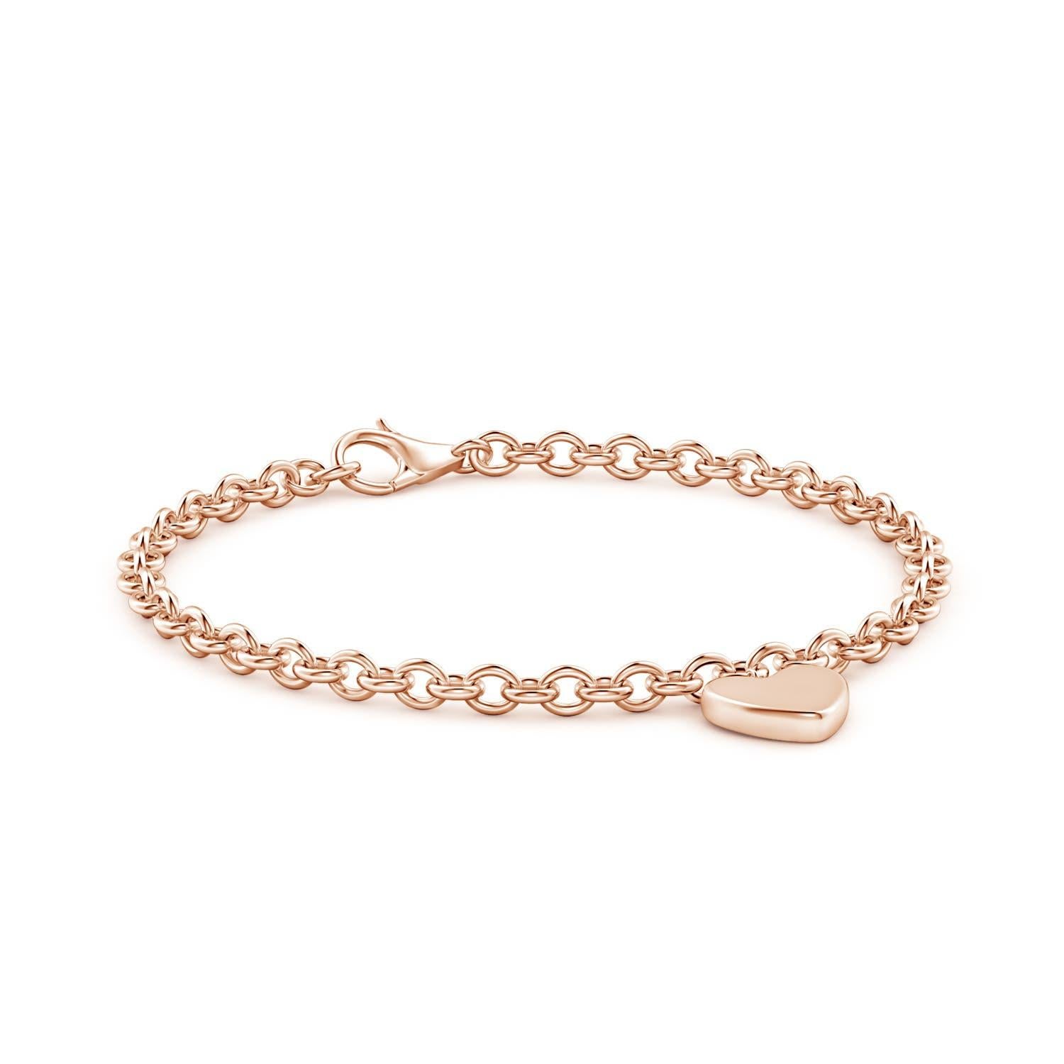 Angara Heart Charm Stackable Bracelet in 14K Solid Gold for Women For Sale 2