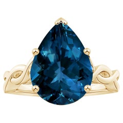 ANGARA Anillo de oro amarillo de 14 quilates con topacio azul de Londres solitario natural certificado por GIA