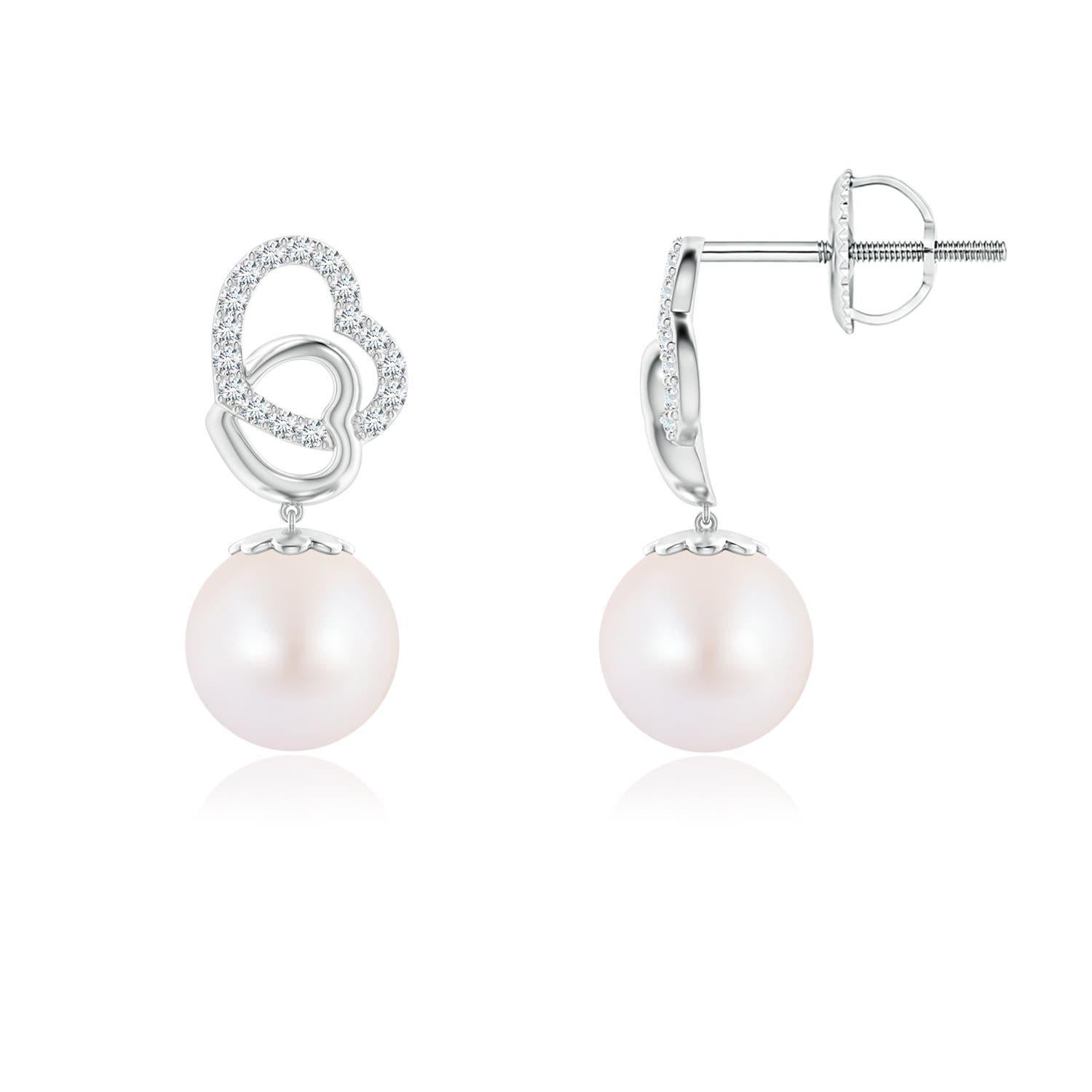Angara - Pendants d'oreilles avec cœur entrelacé en perles de culture japonaises d'Akoya en or 14K Neuf - En vente à Los Angeles, CA