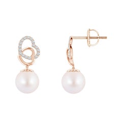 Angara - Pendants d'oreilles avec cœur entrelacé en perles de culture japonaises d'Akoya en or 14K