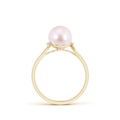 Angara Japanese Akoya Cultured Pearl and Diamond Bypass Ring in 14K Solid Gold