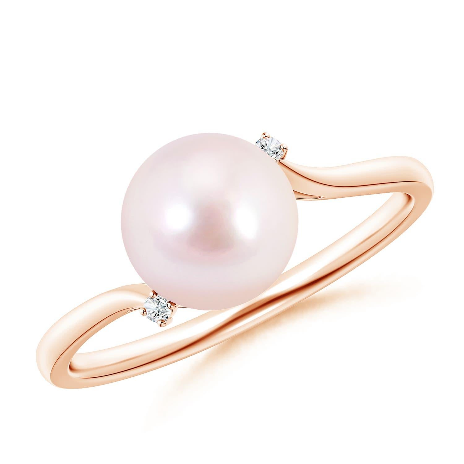 Bague bypass en or massif 14K avec perles de culture japonaises d'Akoya et diamants Angara en vente 2