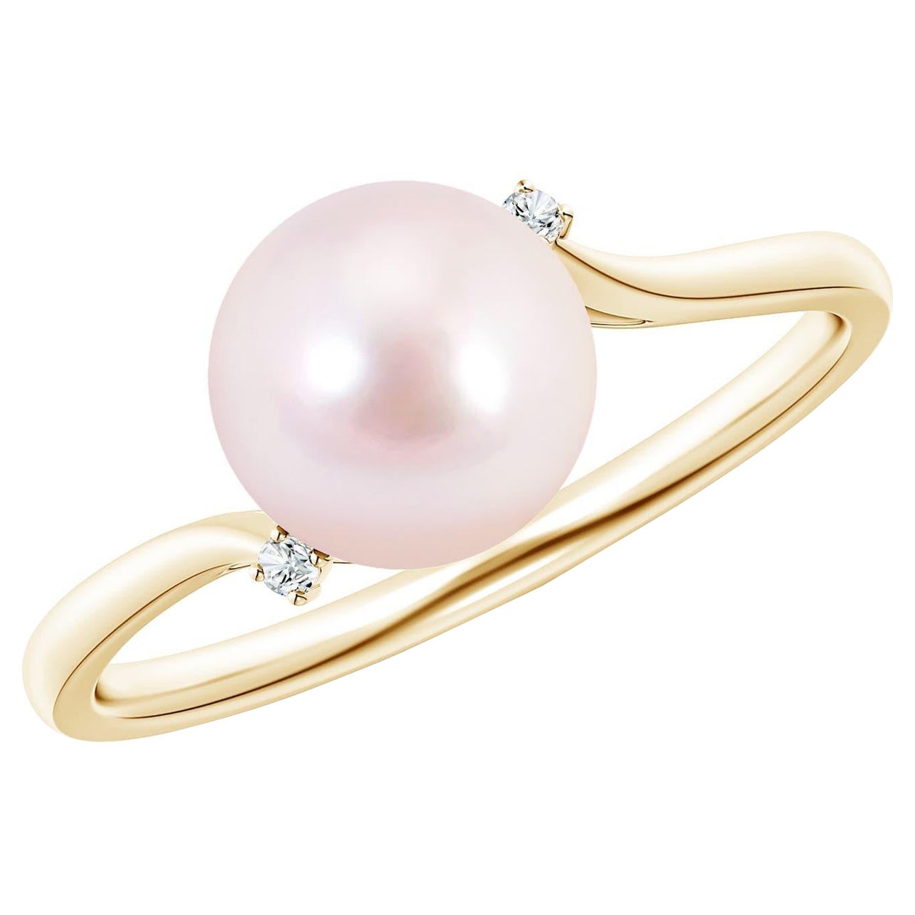Bague bypass en or massif 14K avec perles de culture japonaises d'Akoya et diamants Angara