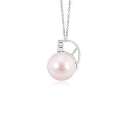 Angara Japanese Akoya Cultured Pearl and Trio Diamond Pendant in 14K Solid Gold