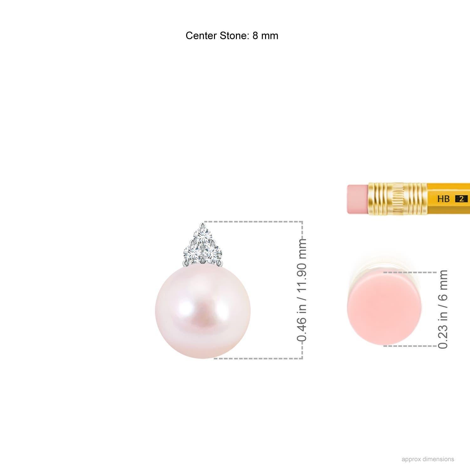 Round Cut Angara Japanese Akoya Cultured Pearl and Trio Diamond Pendant in 14K Solid Gold For Sale