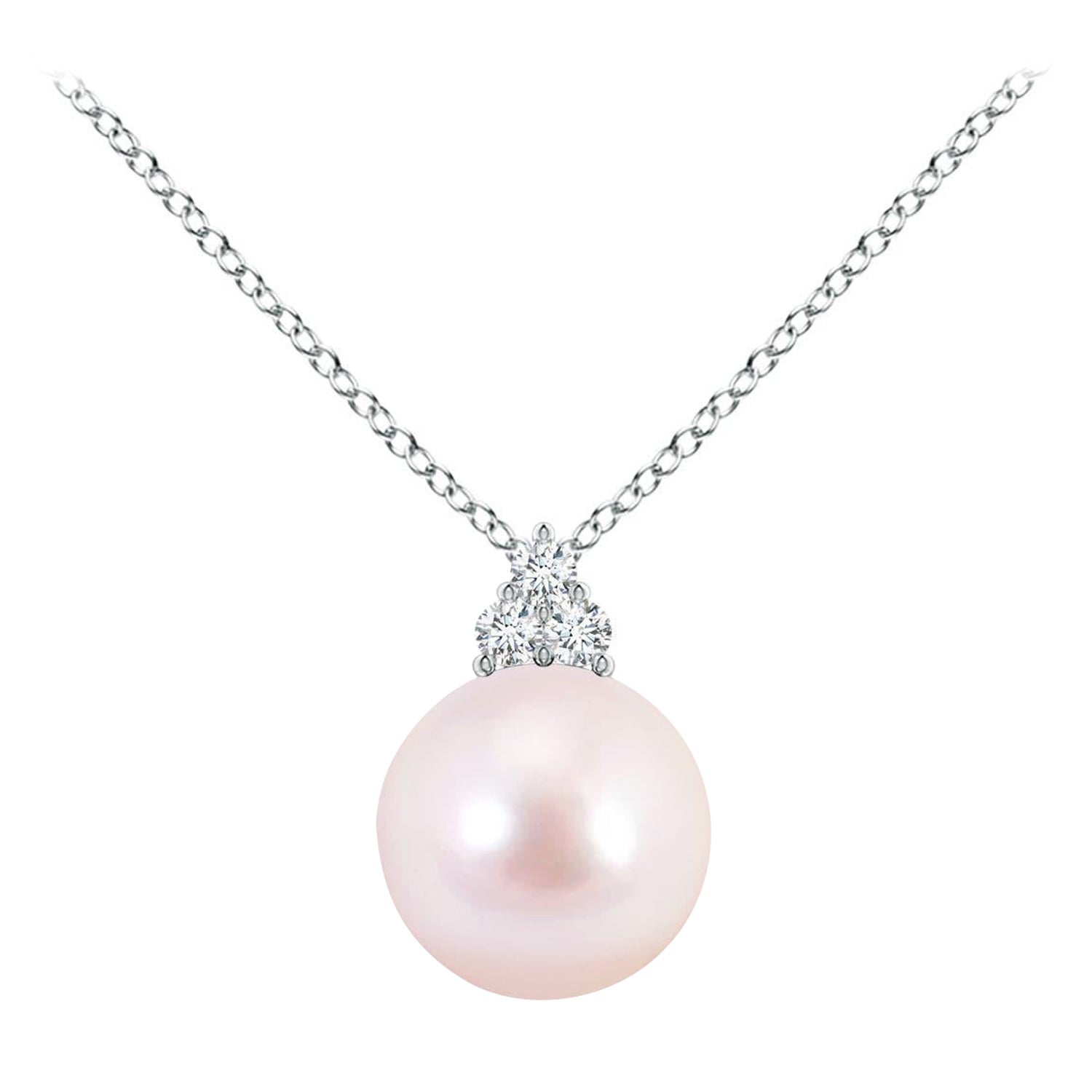 Angara Japanese Akoya Cultured Pearl and Trio Diamond Pendant in 14K Solid Gold