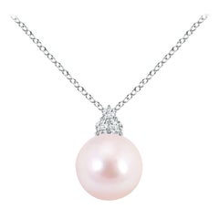 Angara Japanese Akoya Cultured Pearl and Trio Diamond Pendant in 14K Solid Gold