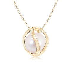 Angara Japanese Akoya Cultured Pearl Cage Pendant in 14K Solid Gold for Women