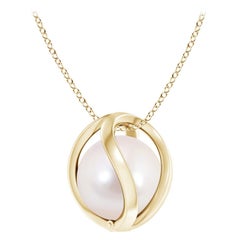 Angara Japanese Akoya Cultured Pearl Cage Pendant in 14K Solid Gold for Women