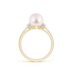 Angara Japanese Akoya Cultured Pearl Collar Ring with Diamonds in 14K Solid Gold