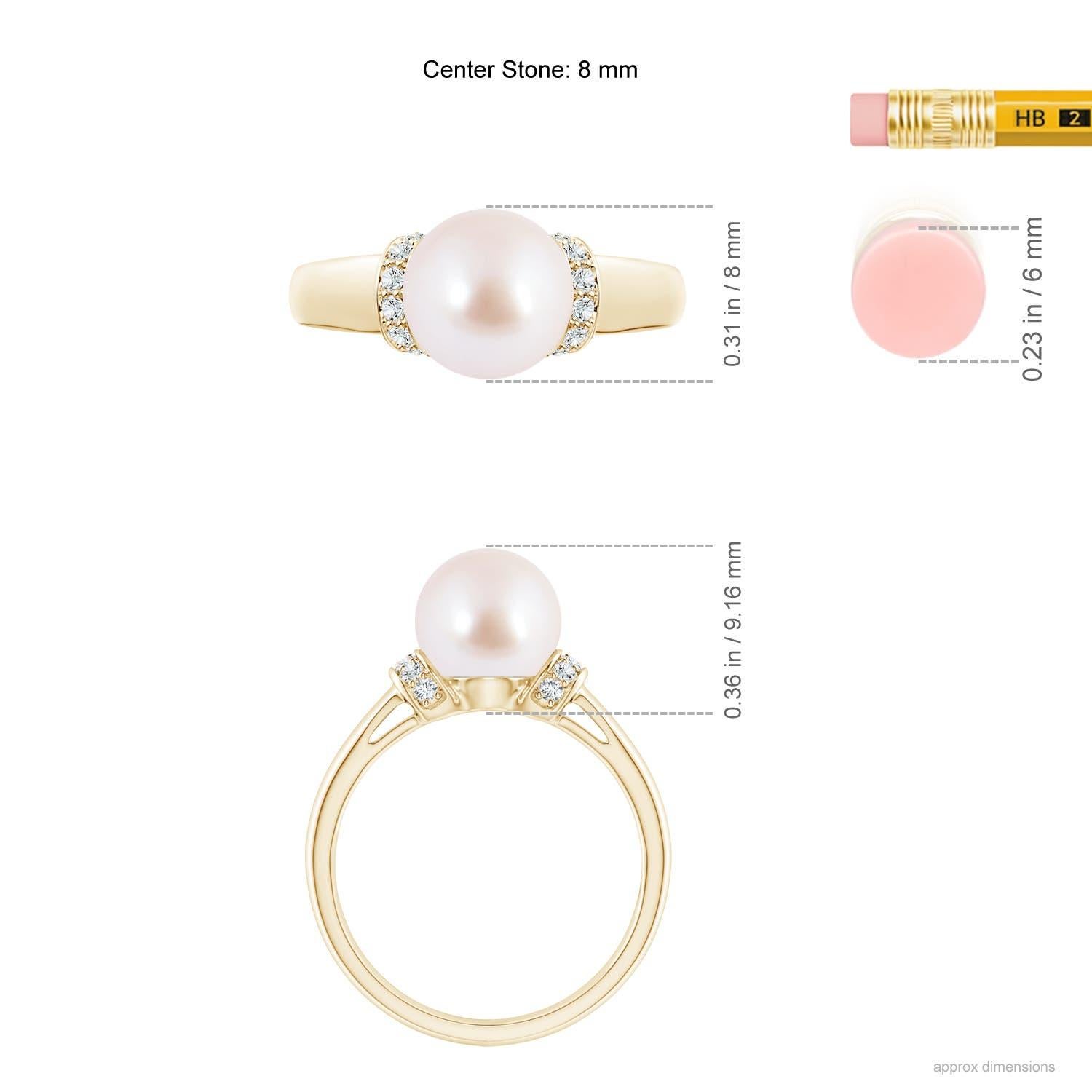 Anillo de collar de perlas cultivadas Akoya japonesas Angara con diamantes en oro macizo de 14 quilates en venta 2