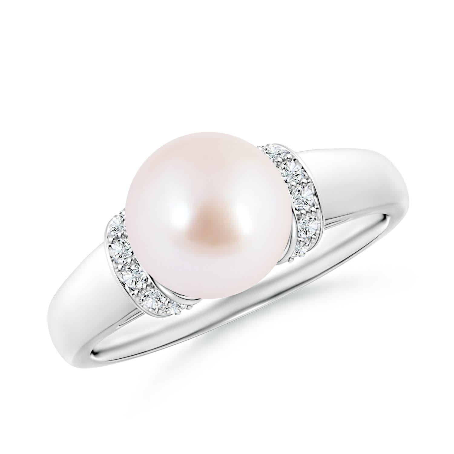 Anillo de collar de perlas cultivadas Akoya japonesas Angara con diamantes en oro macizo de 14 quilates en venta 3