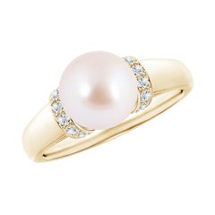 Bague de collier en perles de culture japonaises d'Akoya d'Angara avec diamants en or massif 14K