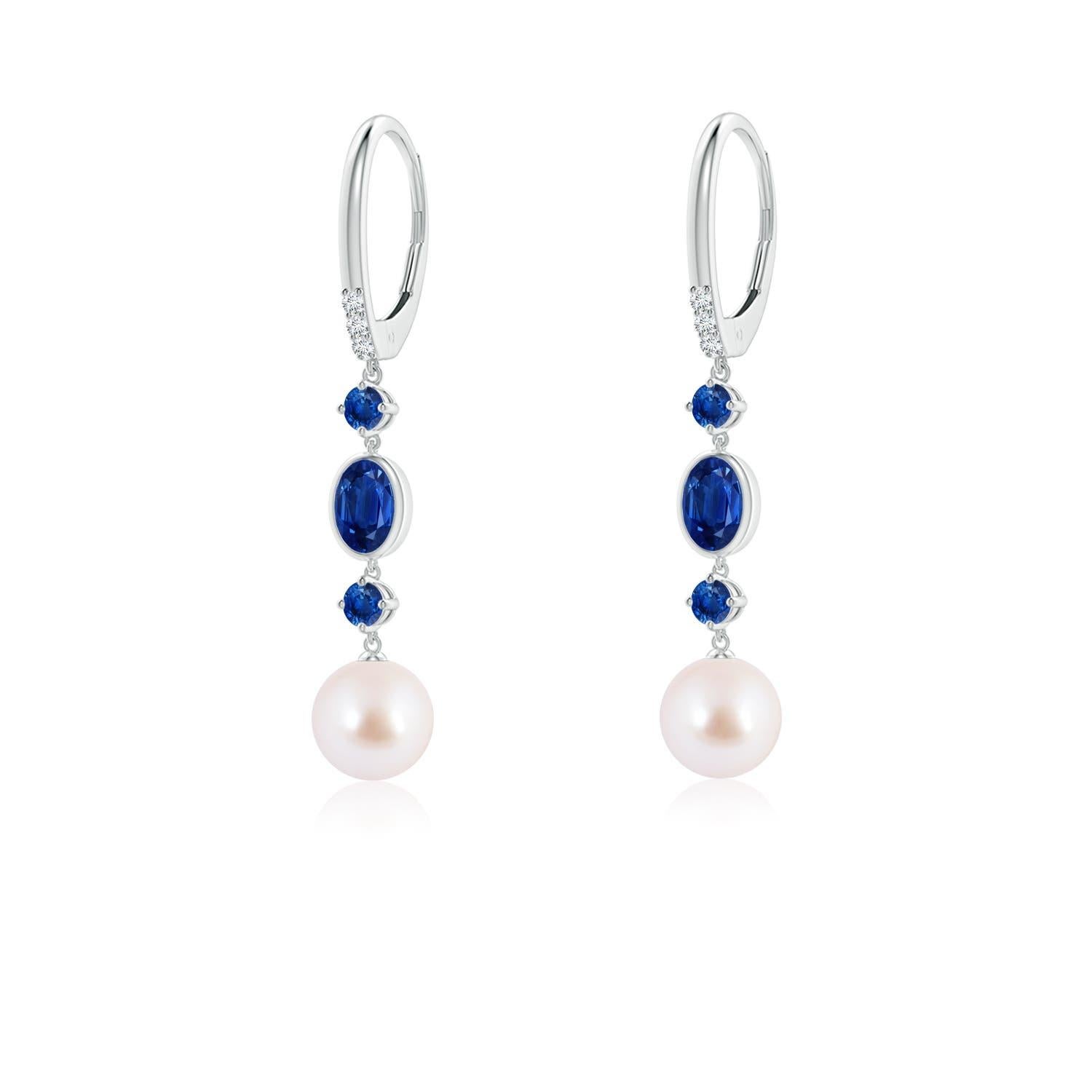 Boucles d'oreilles Angara en perles de culture Akoya japonaises avec saphirs en or massif 14K Neuf - En vente à Los Angeles, CA